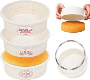 CAKETIME Nonstick 6 Inch Silicone Cake Pans with Metal Reinforced Frame, 3 Packs Dishwasher Safe Small Round Cake Pan, BPA Free, Easy Storage, Smash Cake Pans for Baking Cake, Deep Dish Pizza