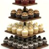 Wooden 4 Tier Cupcake Stand for 50 Cupcakes,Cupcake Holder,Cupcake Tower,Tiered Tray Stand for Birthday Bar Décor Weddings,Parties Events, Dark Brown