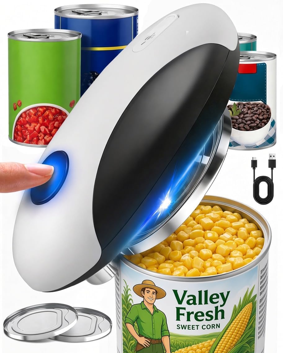Electric Can Opener, Automatic One Touch Smooth Side Cut Opener