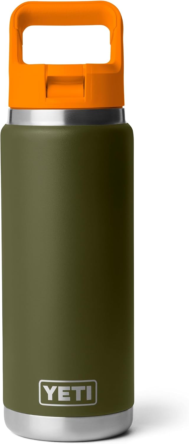 YETI Rambler 26 oz Bottle, Vacuum Insulated, Stainless Steel with Color Matching Straw Cap
