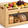 Bread Box for Kitchen Countertop, Bamboo Storage Container with Top Shelf