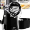 Zulay Kitchen rotary cheese grater with black and chrome finish and suction base for countertop stability.