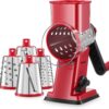 Geedel upgraded rotary cheese grater with four interchangeable 430 stainless steel blades for versatile food prep.