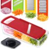 Geedel mandoline slicer with container set featuring four interchangeable stainless steel blades.