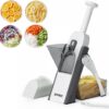QYKIC safe mandoline slicer in gray, featuring a compact and foldable design for kitchen storage.
