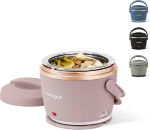 Crock-Pot portable electric lunch box in elegant blush pink with a modern-vintage aesthetic.