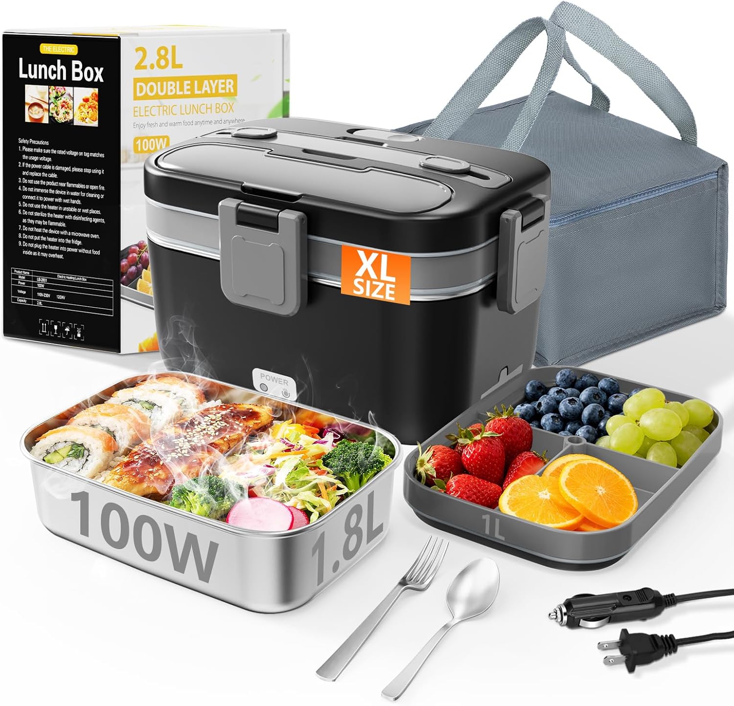 LISHZEN 2.8L Electric Lunch Box for Adults: Fast-Heating Set
