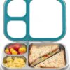 HOMEKOL blue 3-compartment stainless steel bento box showing the 3.3-cup total capacity