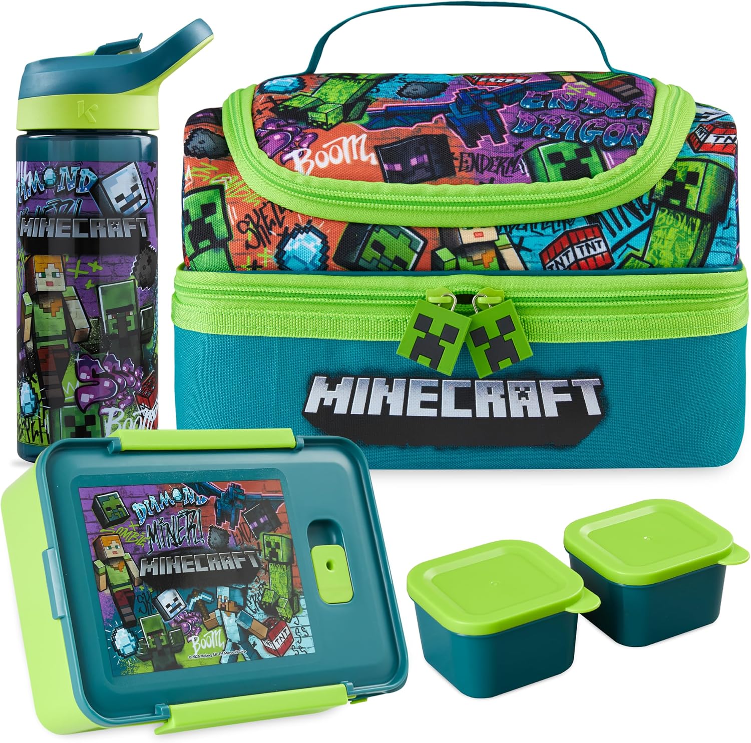 Minecraft Kids Lunch Set: 3-Piece Insulated Bag and Bento Kit