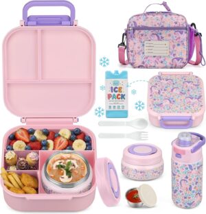 Zeekala kids bento lunch box set with matching pink horse insulated bag and accessories