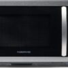 Front view of the Farberware 1.1 cu ft countertop microwave with stainless steel finish and digital LED display.