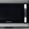 Front view of the sleek Farberware 1.1 cu ft countertop microwave with stainless steel finish.