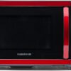 Metallic Red 1.1 cu ft countertop microwave with an easy-grip door handle and sleek finish.