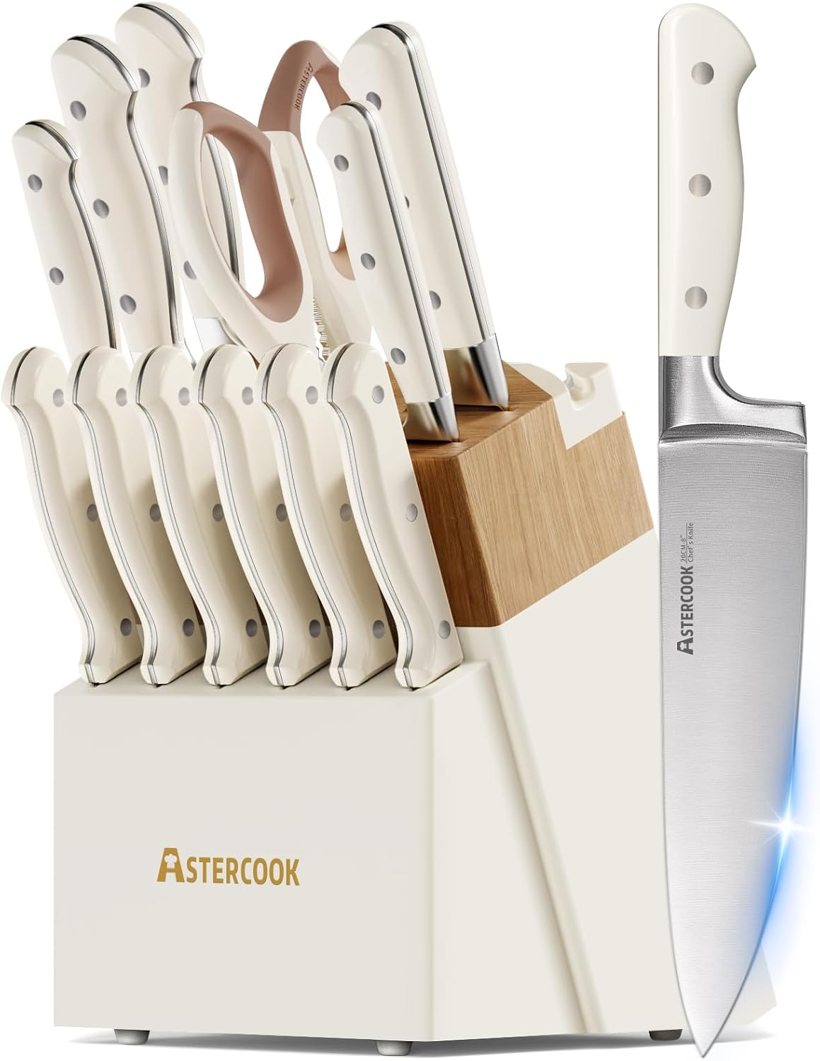 Astercook 14-Piece Knife Set with Sharpener: Full-Tang Precision