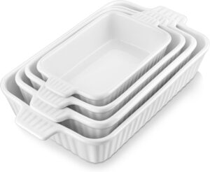 MALACASA Casserole Dishes for Oven, Ceramic Baking Dishes Set of 4, White