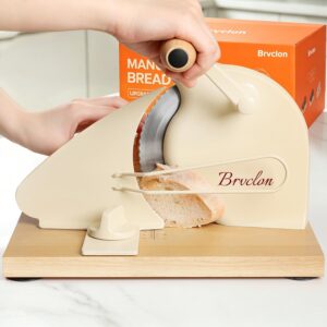 Brvclon manual bread slicer with solid wood base and sharp stainless steel blade