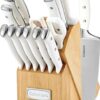 Front view of the Cuisinart 15-piece knife set with block in a clean white kitchen aesthetic