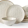 Famiware Ocean Round Dinnerware Sets for 4, 12-Piece, Vanilla White