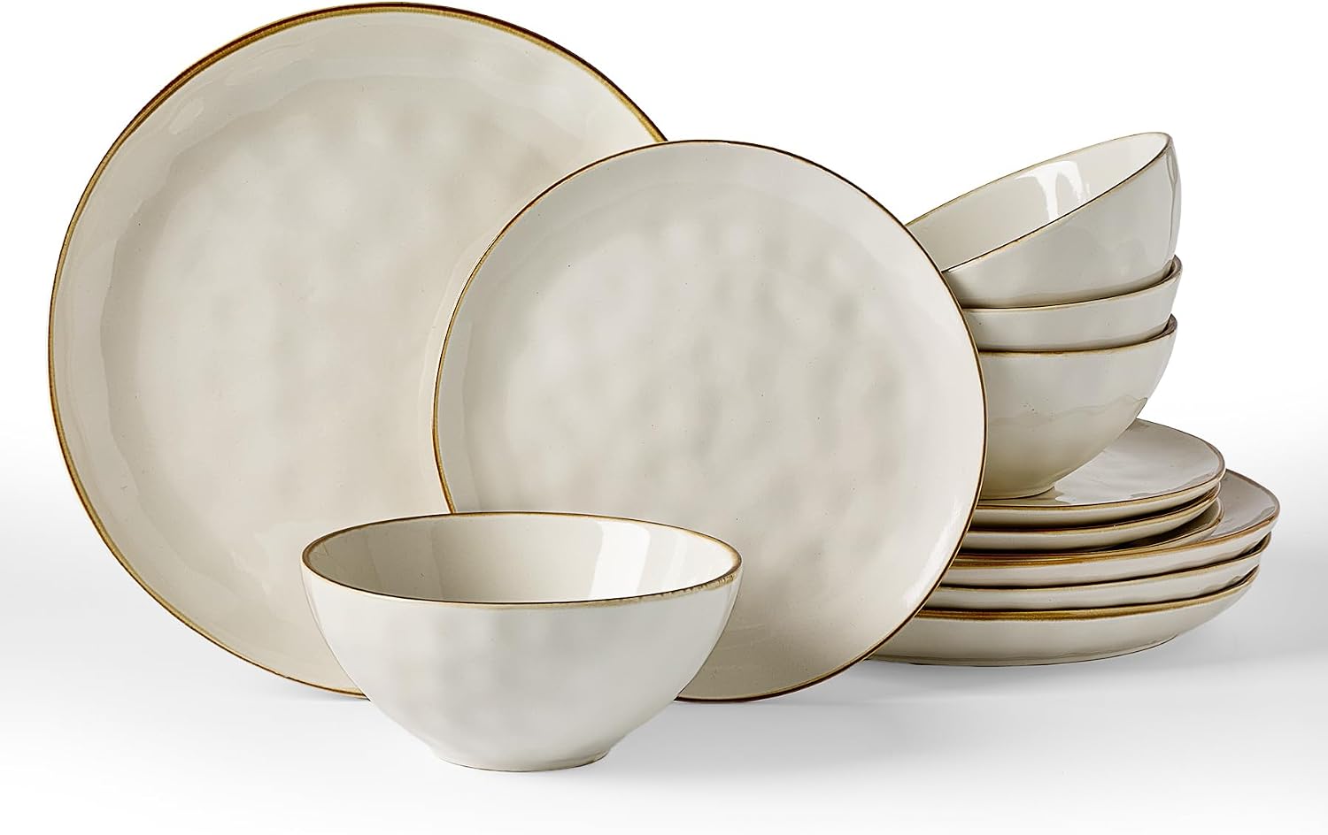 Famiware Ocean Round Dinnerware Sets for 4, 12-Piece, Vanilla White