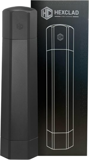 HexClad HexMill adjustable pepper mill featuring a sleek matte black aluminum body.