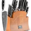 Nanfang Brothers 16-piece Damascus knife set including wood storage block