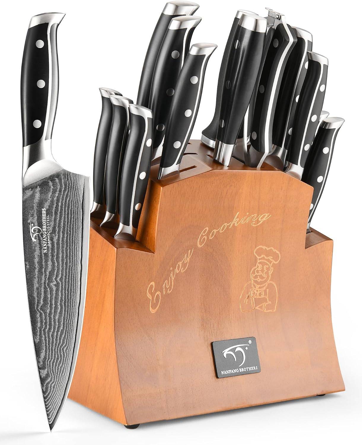 Nanfang Brothers 16-Piece Damascus Knife Set with Wood Block