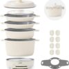 Full 16-piece Dash Stacks ceramic nonstick cookware set in cream finish arranged for display