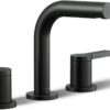 KOHLER Elate matte black widespread bathroom faucet with sleek geometric lever handles