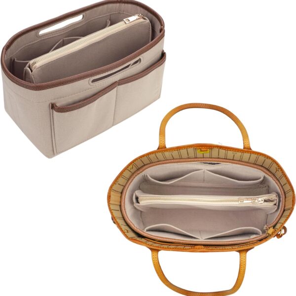 ZTUJO Purse Organizer Insert, Felt Tote Bag Organizer Insert for Tote Bag,Compatible with Longchamp, Le pliage Neverfull, Speedy and More (Beige, Extra Large)