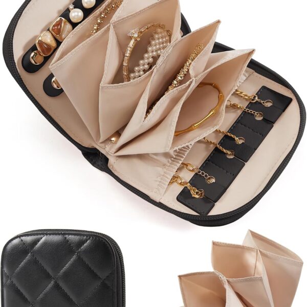 BAGSMART Travel Jewelry Case, Leather Zip for Rings Necklaces