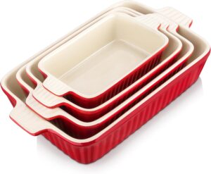 MALACASA Ceramic Casserole Baking Dishes Set of 4, Red with Handles