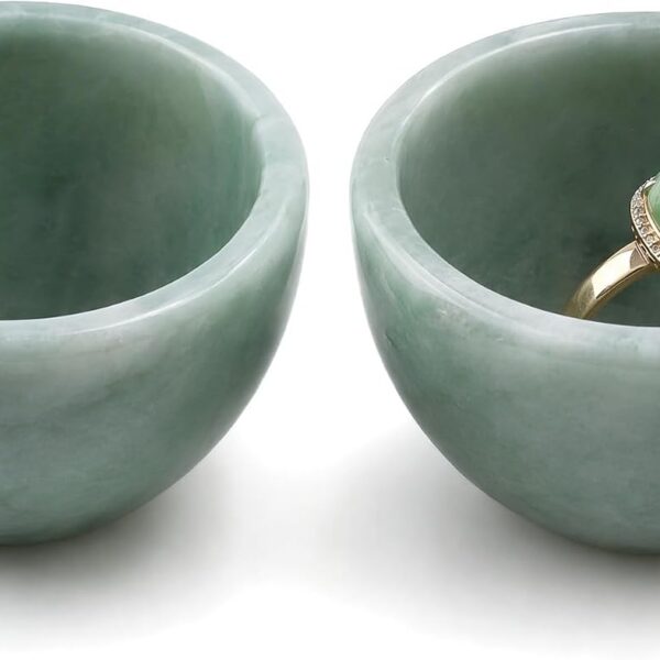 2 PCS Ring Bowl Jade Stone Trinket Dish Small Jewelry Holder Suitable For Vanity Nightstand Desk Decor Crystal Storage Home Office Accessories