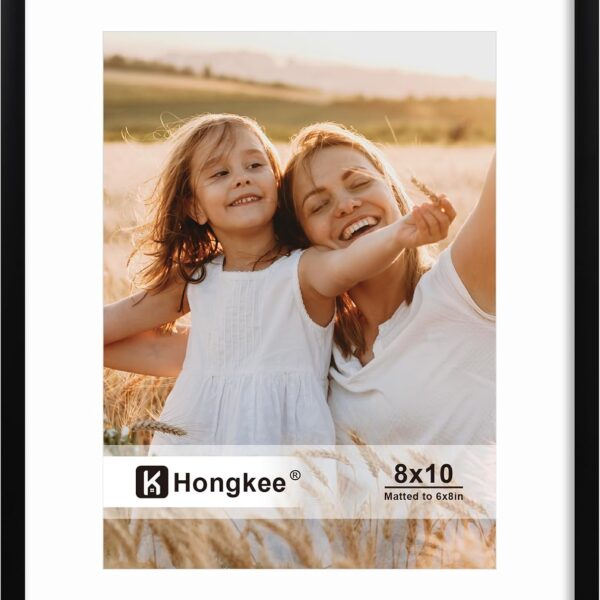 8x10 Picture Frame 1 Pack(Matted 6x8) Black Metal- Real Glass Cover