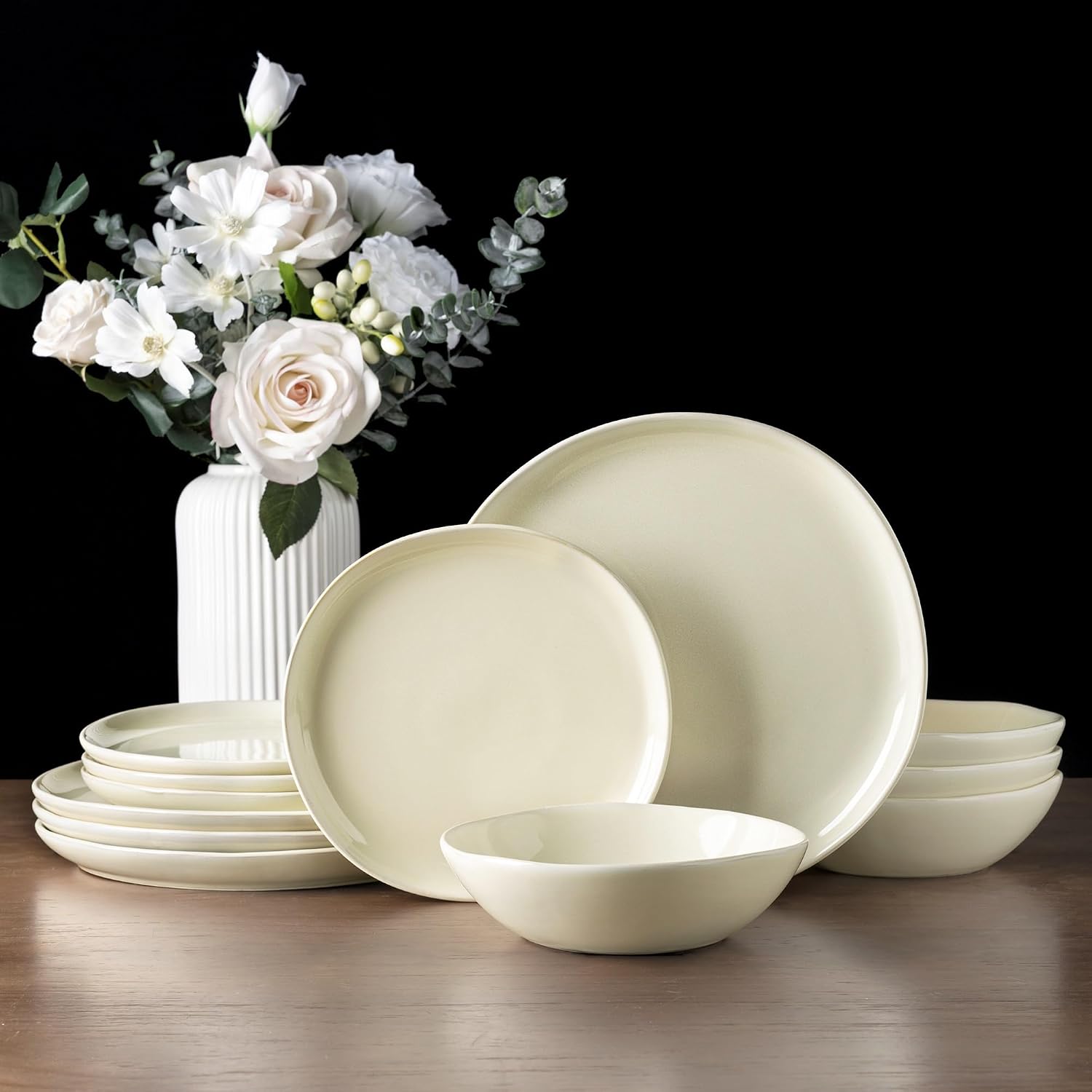 AmorArc Ceramic Dinnerware Sets for 6, 18Pcs Plates and Bowls Sets Dishes