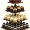 Wooden 4 Tier Cupcake Stand for 50 Cupcakes,Cupcake Holder,Cupcake Tower,Tiered Tray Stand for Birthday Bar Décor Weddings,Parties Events, Dark Brown
