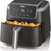 Close up of the Ninja 5 quart air fryer control panel and compact design