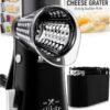 Close up of the 5 interchangeable stainless steel blades included with the Zulay rotary cheese grater set.