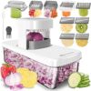 Close up of the KEOUKE vertical vegetable chopper blades and safety hand guard