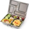 Top-down view of the durable 18/8 stainless steel PlanetBox Rover lunch container