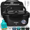 Front view of the 100W TRAVELISIMO electric lunch box with stainless steel interior.