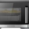 Close up of the control panel on the BLACK+DECKER 5-in-1 microwave air fryer combo showing menu options.