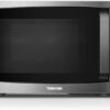 Front view of the Toshiba 0.9 Cu.Ft. compact microwave oven with LED display