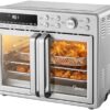 Close-up of the large LED digital display and precise temperature controls on the Midea Flexify toaster oven.