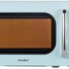 Close-up of the easy-to-use control panel and LED display on the COMFEE' retro microwave oven.