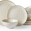 Famiware Ocean Round Dinnerware Sets for 4, 12-Piece, Vanilla White