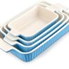 MALACASA Casserole Dishes for Oven, Ceramic Bakeware Set of 4, Blue