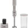 Close up of the stainless steel blending shaft and ergonomic handle on the Dash cordless immersion blender