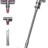 Close up of the Dyson V15 Detect cordless vacuum LCD screen displaying real-time particle counts.