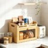 Bread Box for Kitchen Countertop, Bamboo Storage Container with Top Shelf