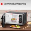 Side profile of the Toshiba 1.2 Cu.Ft. microwave showing its compact 20.6-inch width design
